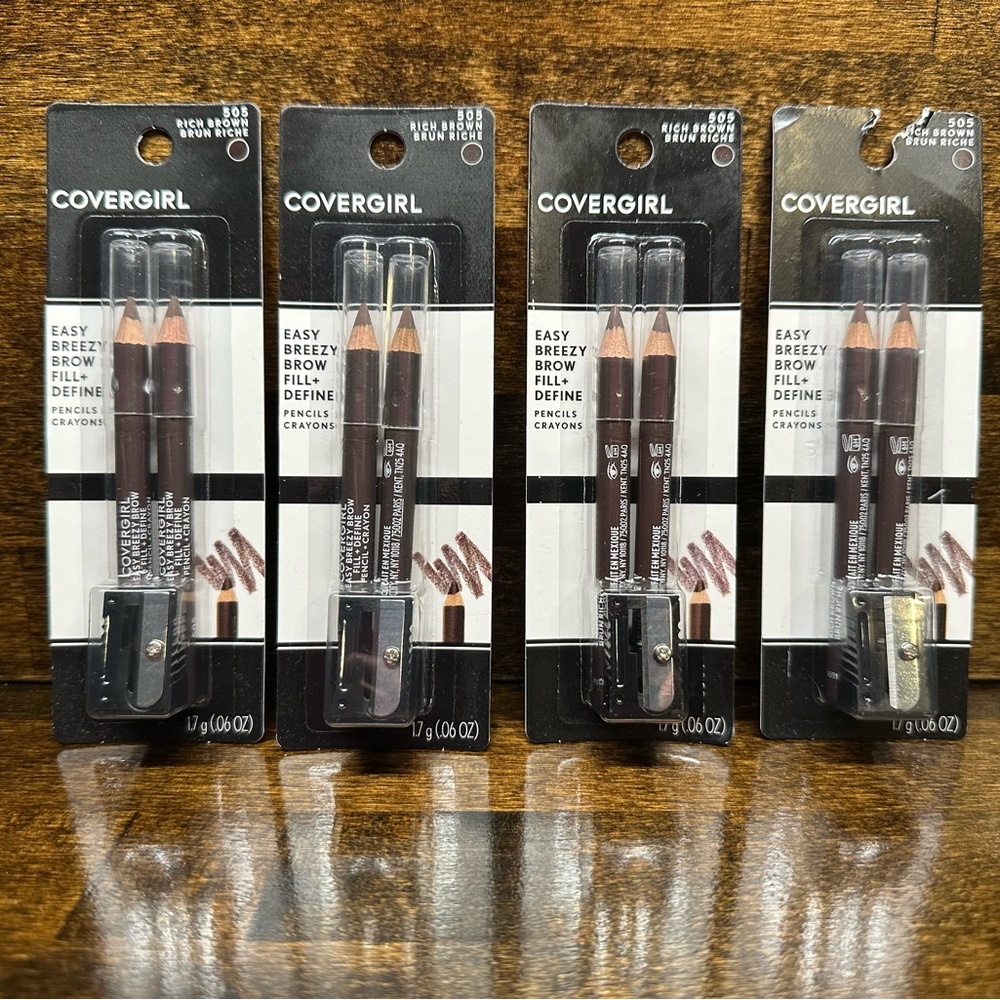 (4) COVERGIRL Easy Breezy Brow Fill + Define Eyebrow Pencil, 505 Rich Brown, NIB